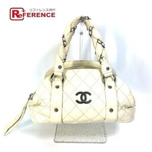 Chanel Bubble Quilt CC Coco Mark Chain Boston Bag Leather Beige
